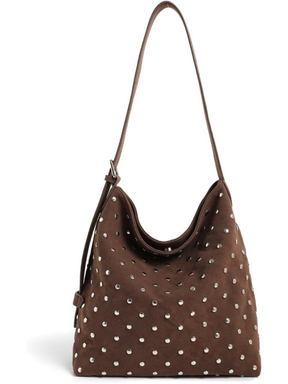 Vintage Faux Suede Studded Hobo Bag - Stylish Crossbody & Shoulder Purse with